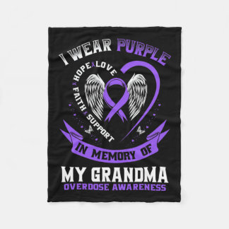 In Memory Of Grandma Drug Overdose Awareness Ribbo Fleece Blanket