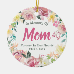 In Memory of Mom Memorial Ornament, Photo Back Ceramic Tree Decoration