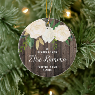 In Memory Of Mom Personalized Country Wood Grain Ceramic Tree Decoration