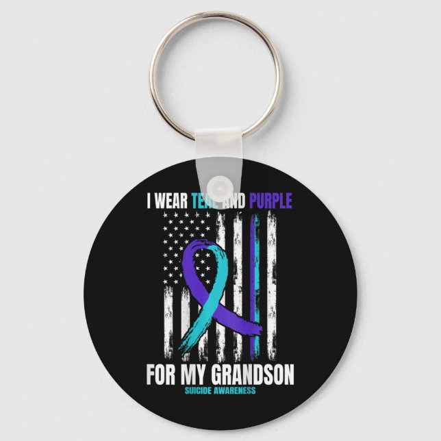 In Memory Of My Grandson Suicide Awareness Flag Ba Key Ring (Front)