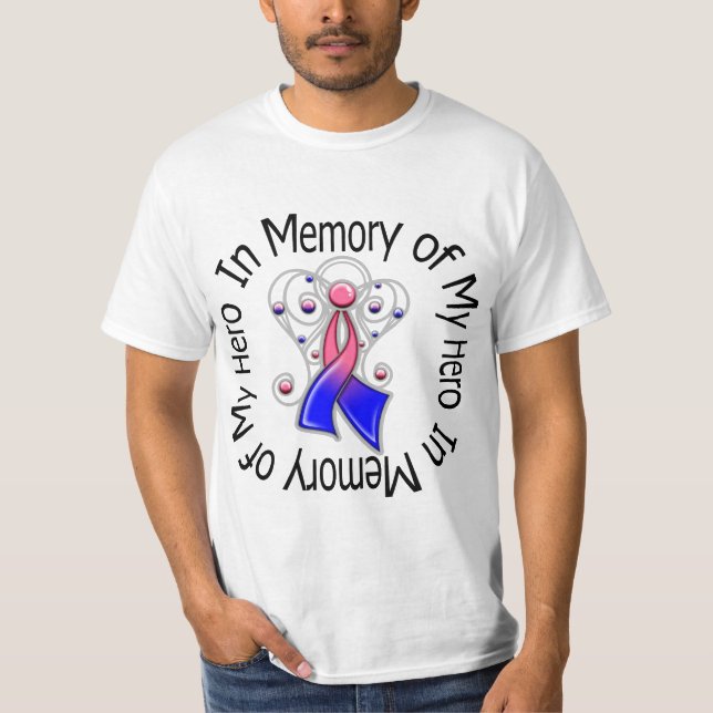 In Memory of My Hero Male Breast Cancer Angel Wing T-Shirt (Front)