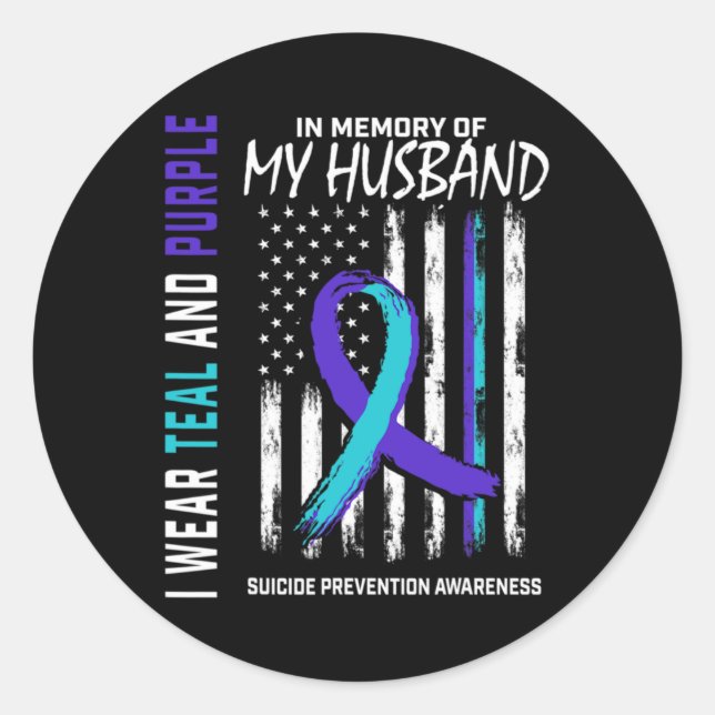 In Memory Of My Husbynd Suicide Awareness Preventi Classic Round Sticker (Front)
