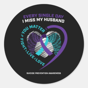 In Memory Of My Loving Husband Suicide Prevention Classic Round Sticker