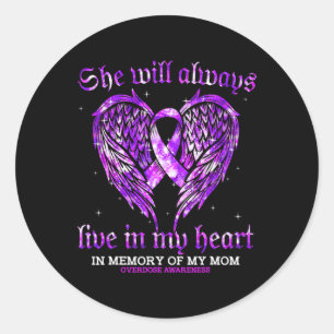 In Memory Of My Mum Overdose Awareness Angel Wing  Classic Round Sticker