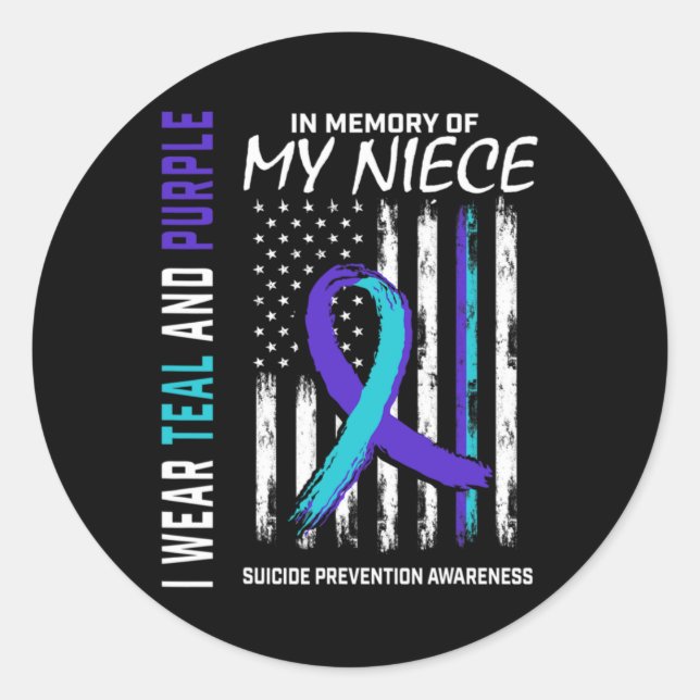 In Memory Of My Niece Suicide Awareness Prevention Classic Round Sticker (Front)