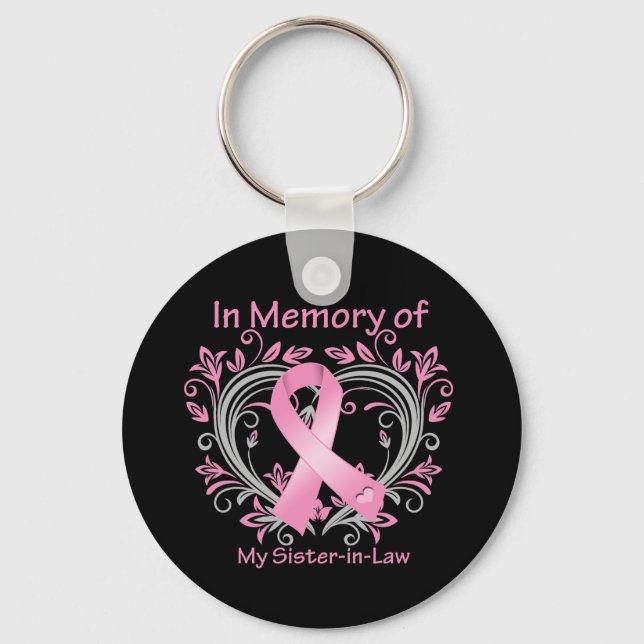 In Memory of My Sister-in-Law Breast Cancer Heart Key Ring (Front)