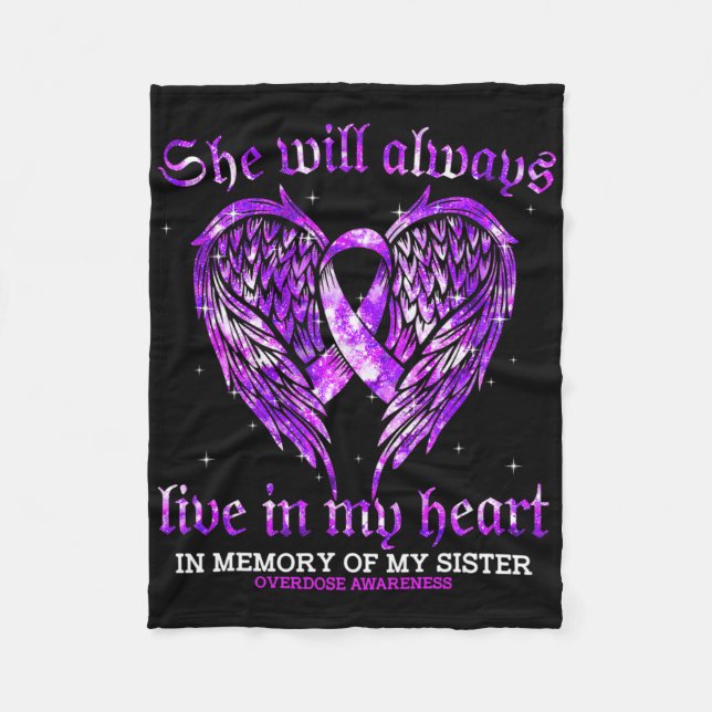 In Memory Of My Sister Overdose Awareness Angel Wi Fleece Blanket (Front)