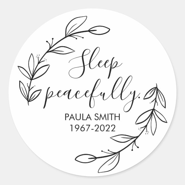 In Memory Of Sleep Peacefully Elegant Floral Class Classic Round Sticker (Front)