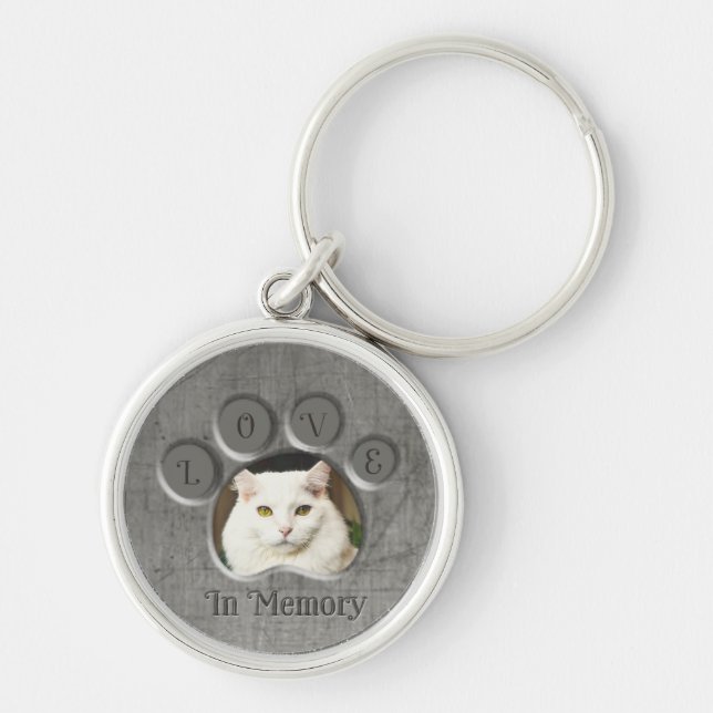 In Memory Paw Print Pet Button Keychain (Front)