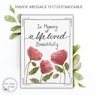"In Memory..." Red Watercolor Poppies Sympathy  Card
