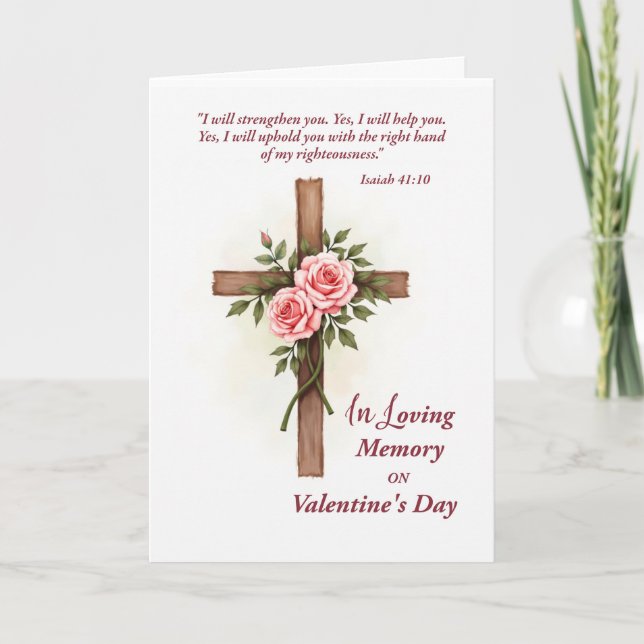 In Memory Valentines Day Religious Cross Flower Card (Front)