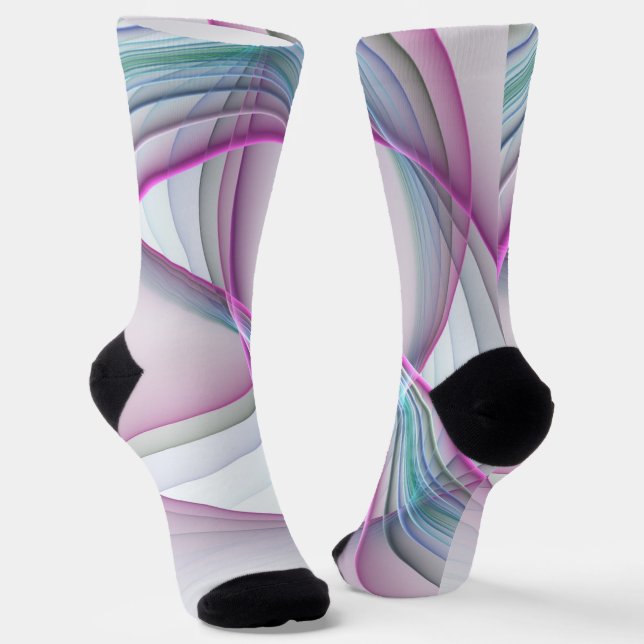 In Motion, Modern Abstract Colourful Fractal Art Socks (Angled)