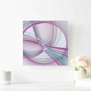 In Motion, Modern Abstract Colourful Fractal Art Square Wall Clock