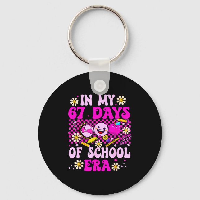 In My 67 Days Of School Era Coquette Bow Six Seven Key Ring (Front)
