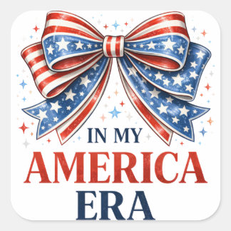 In My America Patriotic Bow Fourth Of July Square Sticker