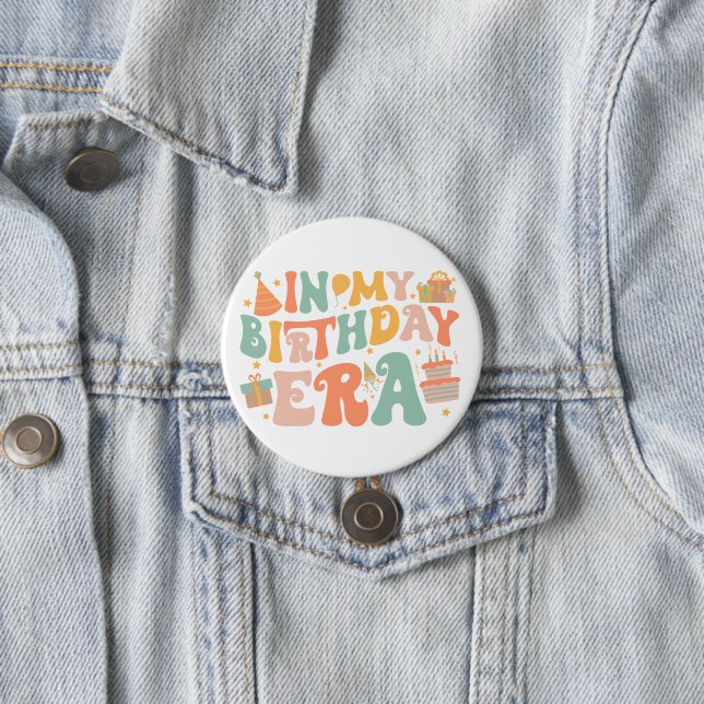 In My Birthday Era | Pastel Groovy Lettering 7.5 Cm Round Badge (In Situ)