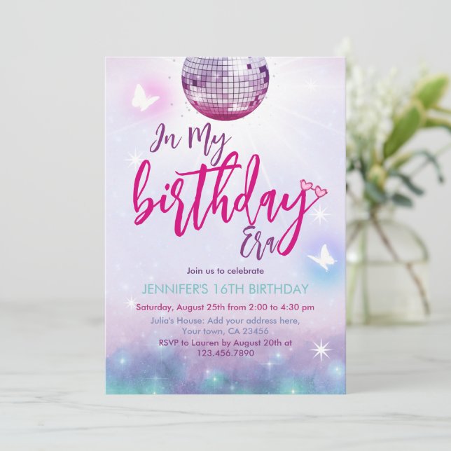 In My Birthday Era Purple & Blue Music Birthday Invitation (Standing Front)