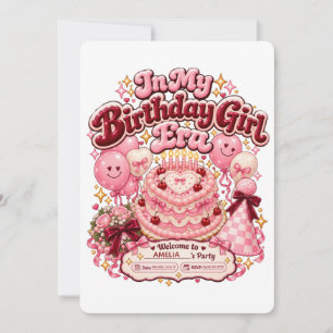 In My Birthday Girl Era Retro Heart Cake Invitation