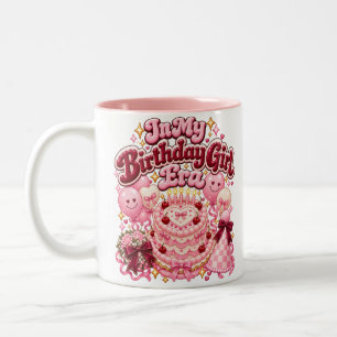 In My Birthday Girl Era Retro Heart Cake Two-Tone Coffee Mug
