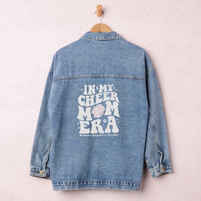 In My Cheer Mum Era Personalised Kids Names Retro Denim Jacket (Hangar)