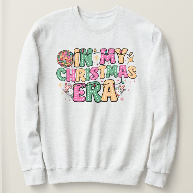 In My Christmas Era Cats Pink Green Sweatshirt (Design Front)