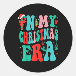 In My Christmas Era Cute Groovy Christmas Holiday Classic Round Sticker