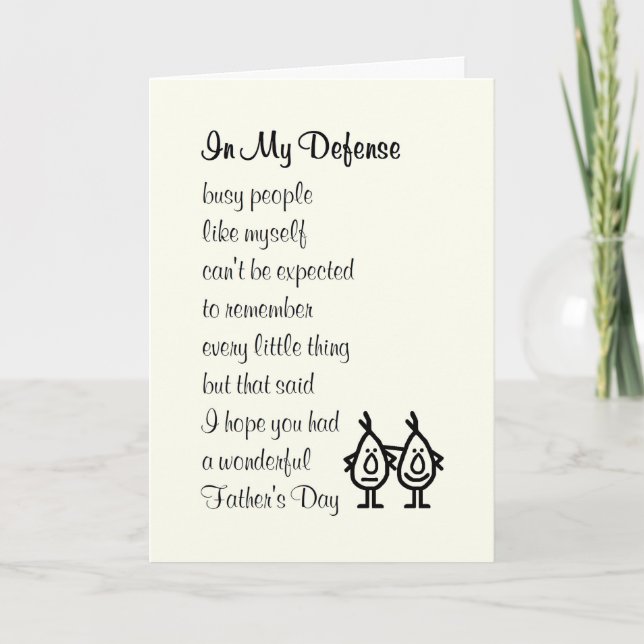 In My Defence - a funny Happy Father's Day poem Card (Front)