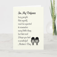 In My Defence - a funny Happy Mother's Day poem
