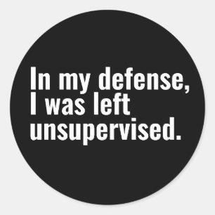 In my defence, I was left unsupervised funny text Classic Round Sticker