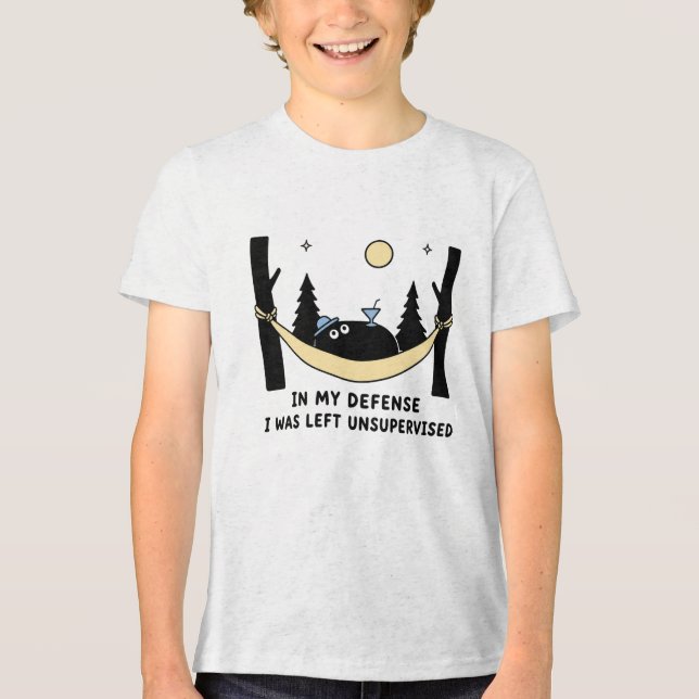 In My Defence Unsupervised Black Blob Camping Tri-Blend Shirt (Front)