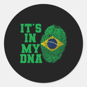 In My Dna Brazil Flag Shirt Cut Vintage Brazilian  Classic Round Sticker