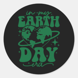 In My Earth Day Era Groovy Planet Heart Cute Earth Classic Round Sticker