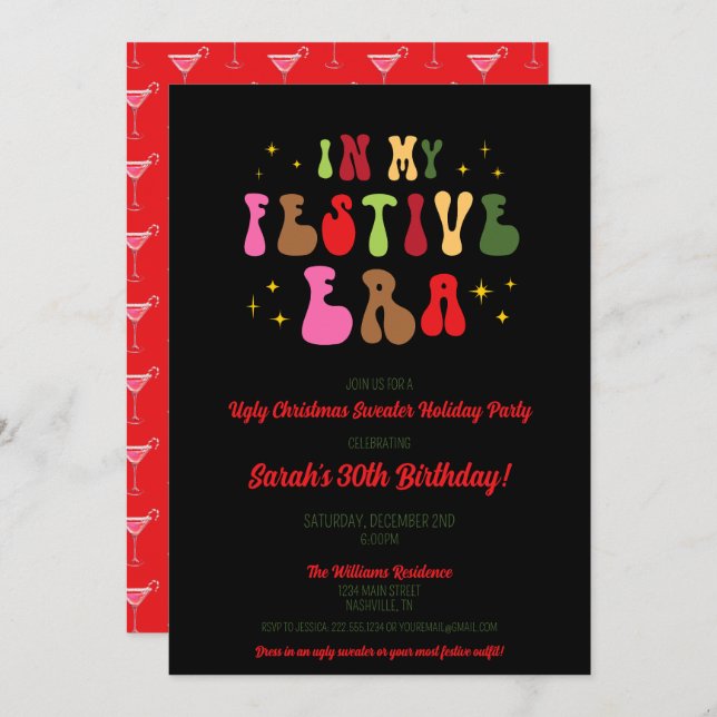 In My Festive Era Trendy Christmas 30th Birthday Invitation (Front/Back)
