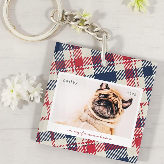 In My Forever Home Plaid Pattern Pet Photo Key Ring (Creator Uploaded)