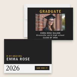 In My Grad Era Black Minimalist Graduation  Invitation