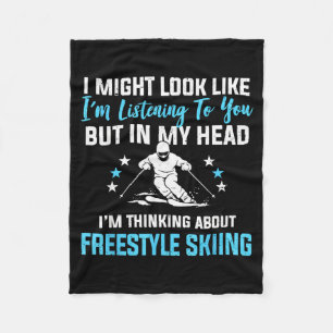 In My Head Freestyle Skiing Funny Listening Quote  Fleece Blanket