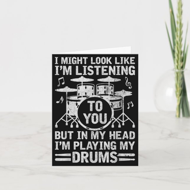 In My Head I'm Playing My Drums Funny Drummer Drum Thank You Card (Front)