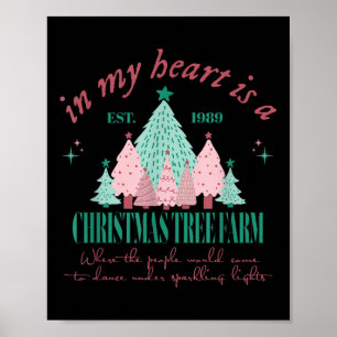 In My Heart Is A Christmas Xmas Tree Farm Vintage Poster
