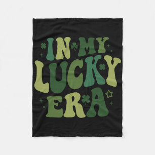 In My Lucky Era Groovy St Patricks Day Shamrock Lu Fleece Blanket