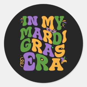 In My Mardi Gras Era Retro Groovy Fleur De Lis Fat Classic Round Sticker
