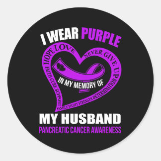 In My Memory Of My Husband Pancreatic Cancer Aware Classic Round Sticker