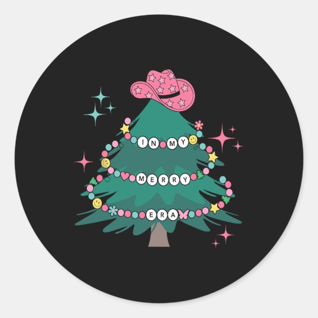 In My Merry Era Christmas Xmas Tree Ornament Famil Classic Round Sticker (Front)
