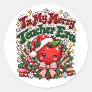 In My Merry Teacher Era Christmas Apple Custom Classic Round Sticker