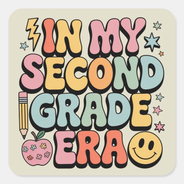 In My Second Grade Era 2nd Grade Teacher Back  Square Sticker (Front)
