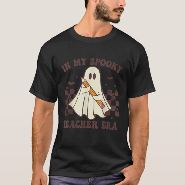 In My Spooky Teacher Era Groovy Hippie Retro Ghost T-Shirt (Front)