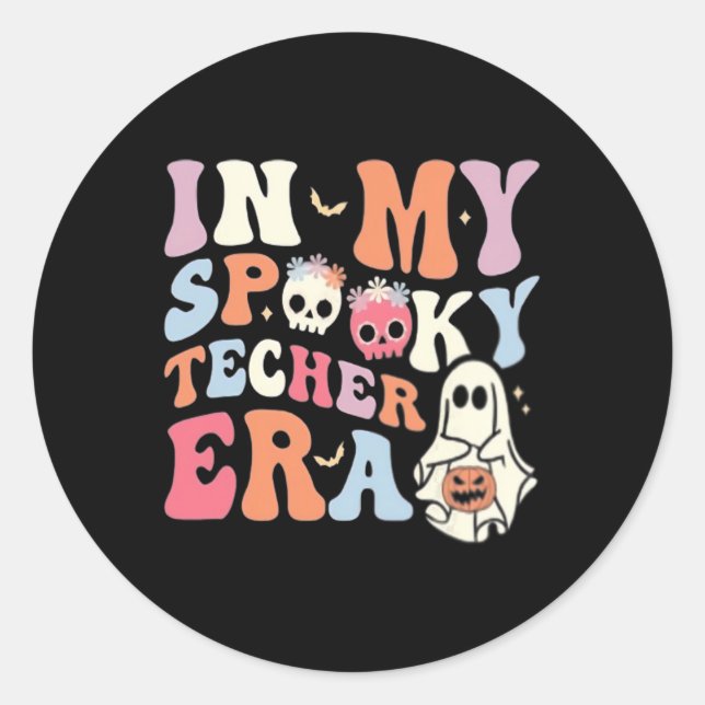 In My Spooky Teacher Era Retro Halloween  Classic Round Sticker (Front)