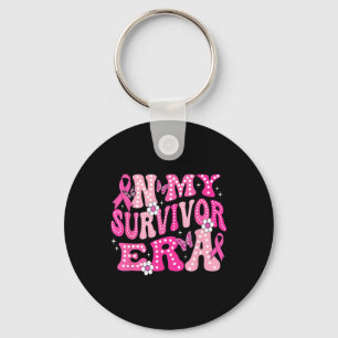 In My Survivor Era Pink Groovy Retro Breast Cancer Key Ring
