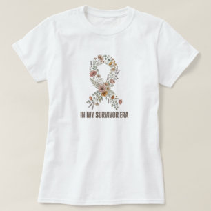 In My Survivor Era, Wildflower Boho Breast Cancer  T-Shirt