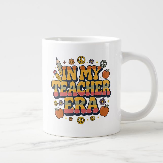 In My Teacher Era–70s Retro Groovy Back to School  Large Coffee Mug (Right)