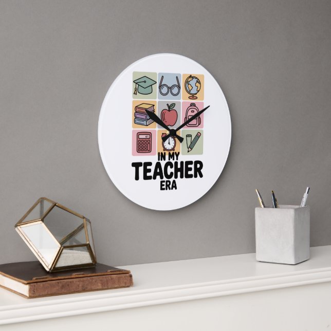 In My Teacher Era Kindergarten Teacher Life Large Clock (Office)